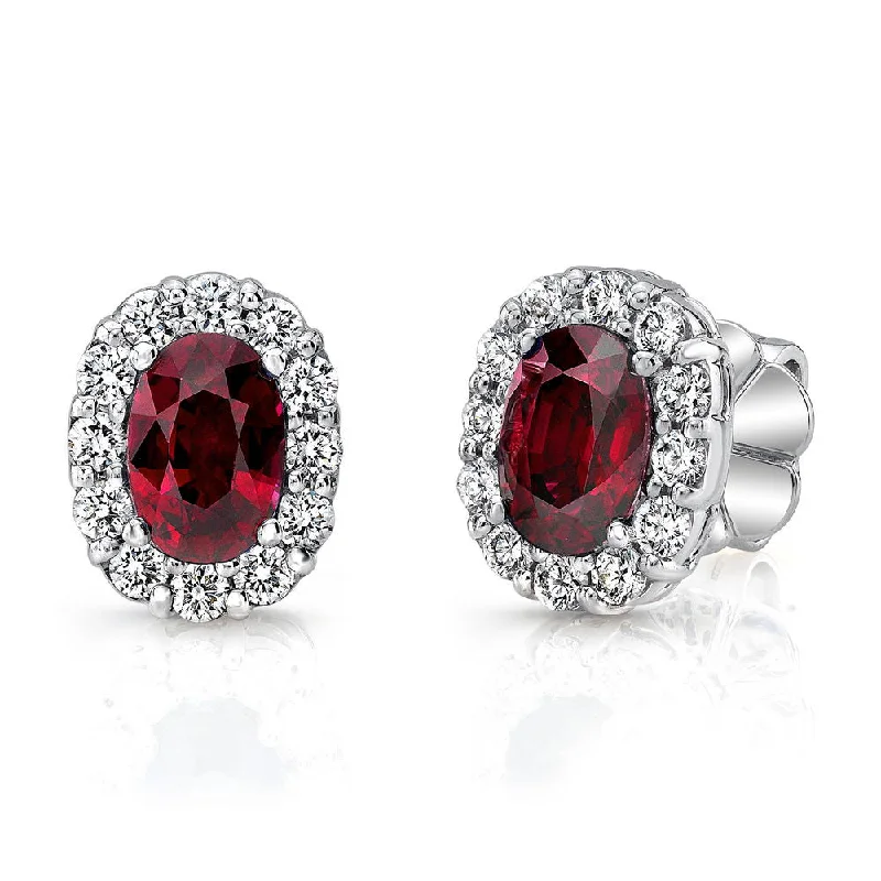 Luxury Pearl Earrings for Brides-Uneek Precious Collection Halo Round Ruby Stud Earrings