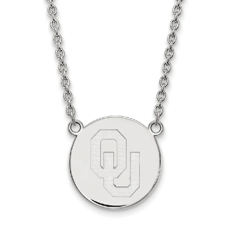 Simple Pendant Necklace for Casual Wear-Sterling Silver Oklahoma OU Large Disc Necklace