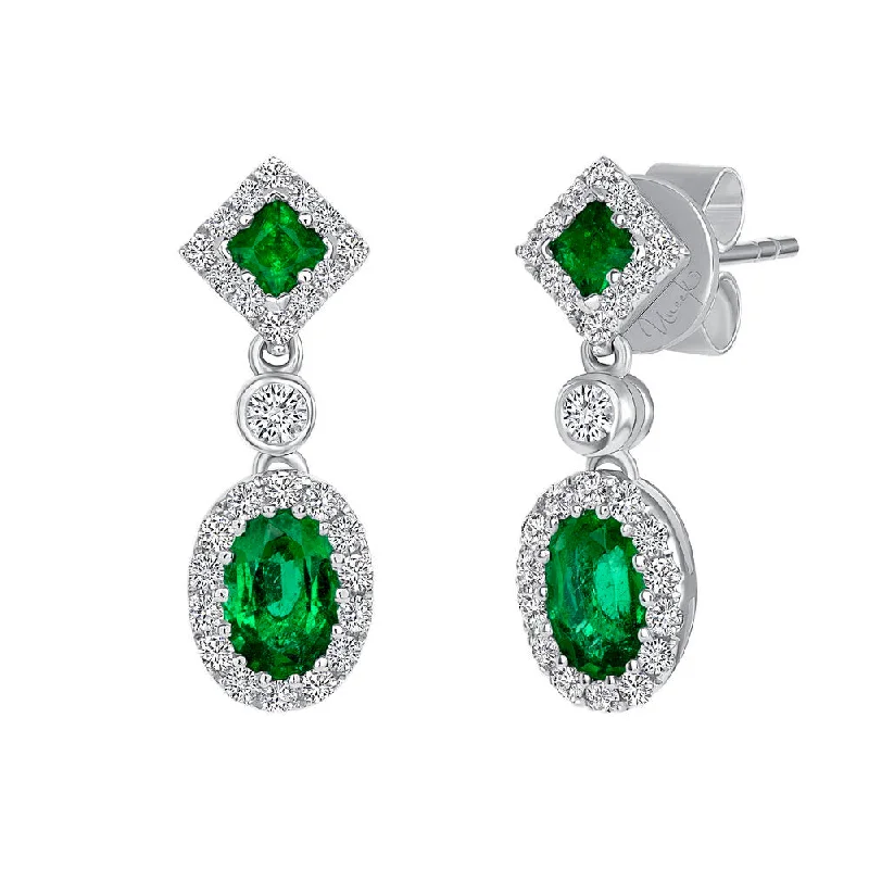 Fashionable Stud Earrings for Women-Uneek Precious Collection Halo Oval Shaped Emerald Dangle Earrings