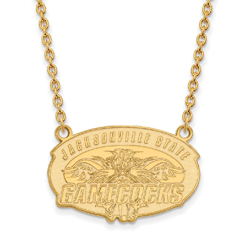 Gold Necklace with Charm for Fashion-14k Gold Plated Silver Jacksonville State U. Lg Pendant Necklace