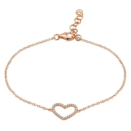 Stylish Cuff Bracelet for Women-14K Rose Gold Open Diamond Heart Bracelet