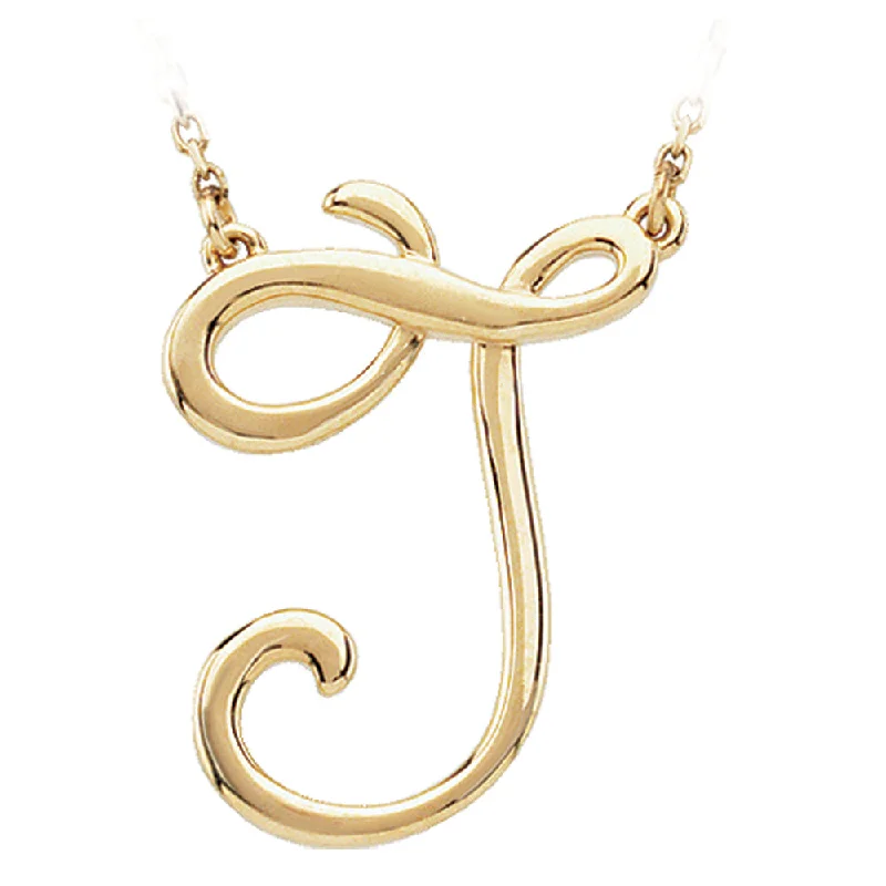 Simple Pendant Necklace for Day Wear-14k Yellow Gold, Olivia Collection, Medium Script Initial J Necklace