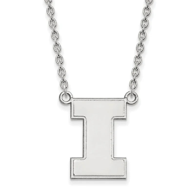 Customizable Necklace for Gifts-14k White Gold U of Illinois Large Initial I Pendant Necklace