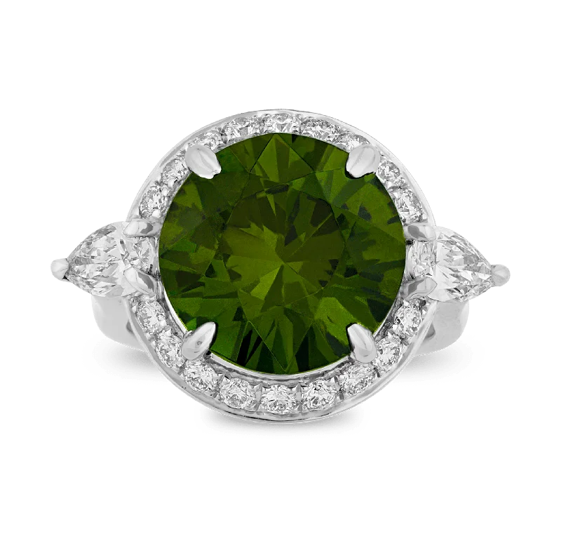 Wedding Band with Diamonds-Demantoid Garnet Ring, 9.78 carats