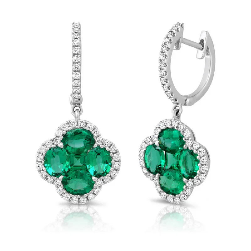 Silver Stud Earrings-Uneek Precious Collection Floral Oval Shaped Emerald Dangle Earrings