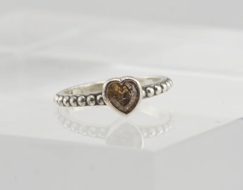 Chunky Gemstone Ring for Bold Style-Pandora - Sterling Silver Heart Shape Citrine Ring - Size 3.5