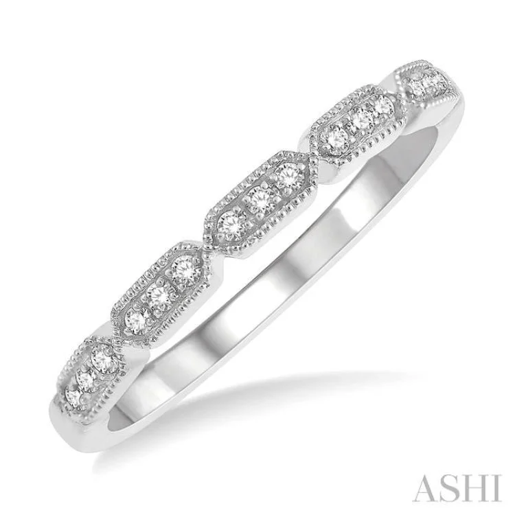 Simple Gold Band Ring-1/10 Ctw Pod Lattice Round Cut Diamond Stack Band in 14K White Gold