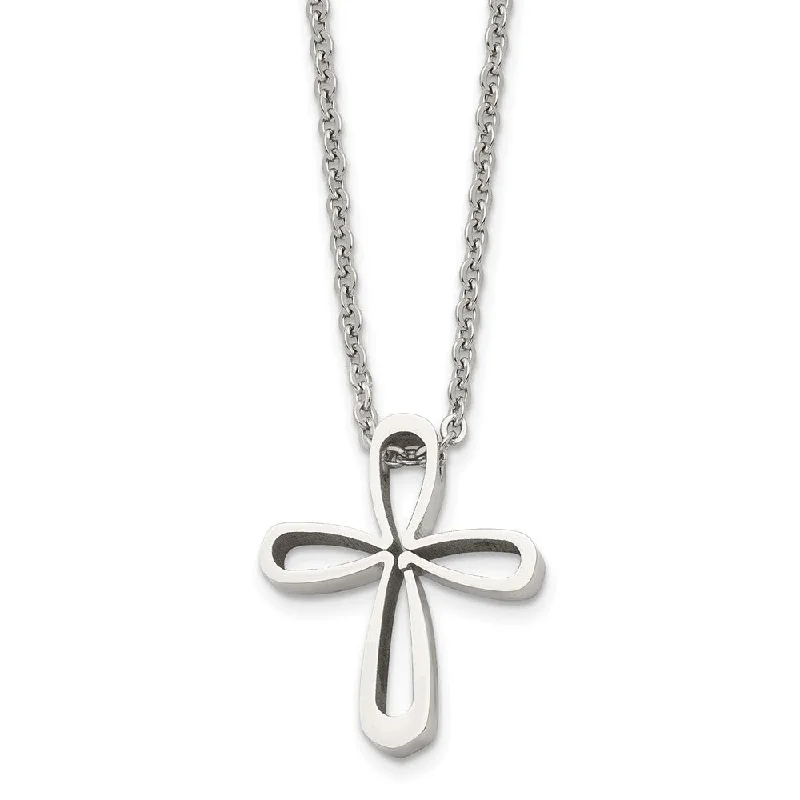 Bold Fashion Necklace for Evening Events-Stainless Steel Polished Looped Cross Necklace, 18 Inch