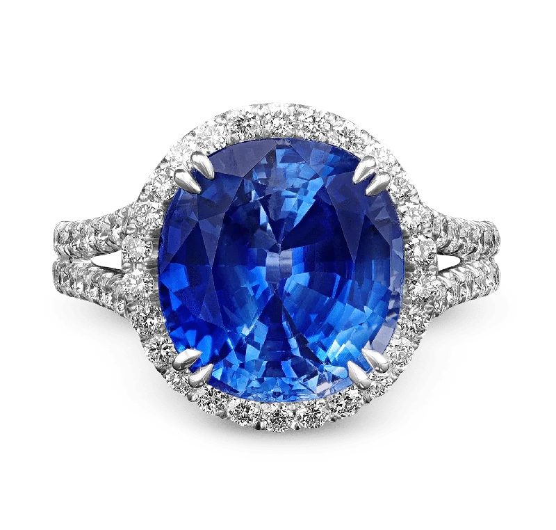 Stylish Gold Ring for Special Occasions-Brilliant Cut Ceylon Sapphire and Diamond Ring