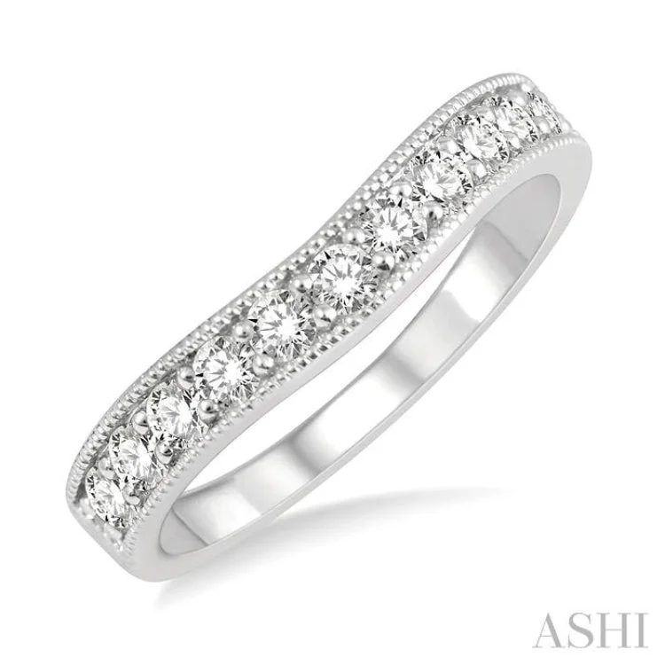 Large Ring with Gemstone for Fashion-1/2 Ctw Arched Round Cut Diamond Wedding Band in 14K White Gold