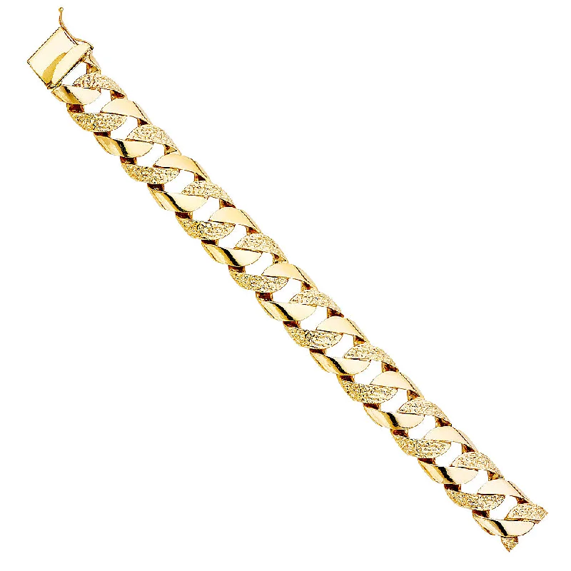 Classic Leather Bracelet for Everyday Wear-14KY Nugget Cuban Link Bracelet - 9"