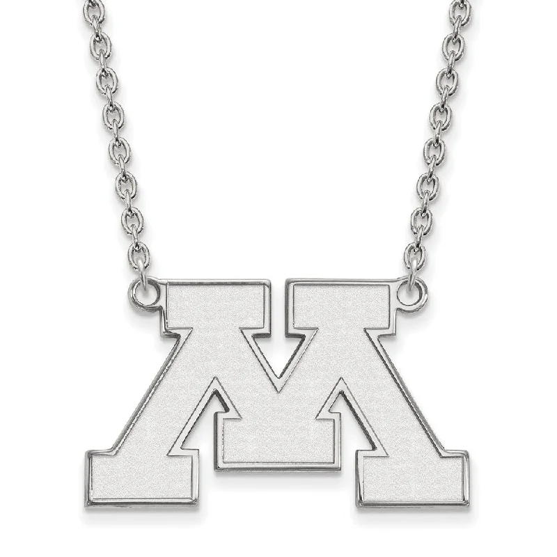 Custom Birthstone Necklace-14k White Gold U of Minnesota Large Initial M Pendant Necklace