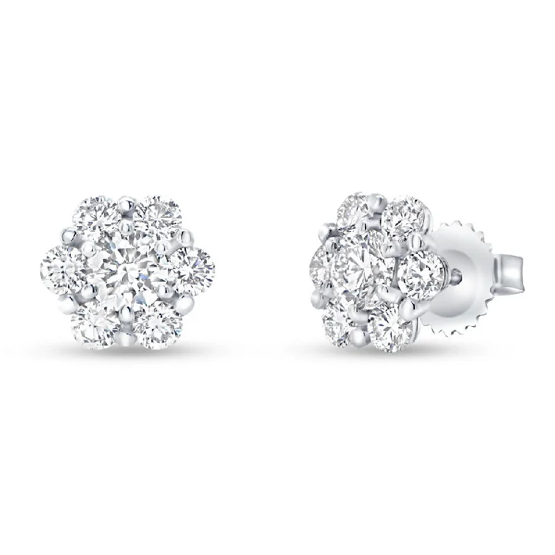 Sterling Silver Hoop Earrings-Uneek Petals Collection Cluster Cushion Cut Diamond Stud Earrings