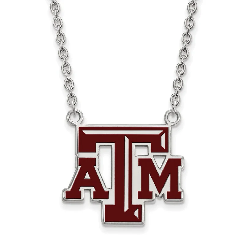 Classic Silver Necklace for Everyday Wear-Sterling Silver Texas A&M U Large Enameled Pendant Necklace