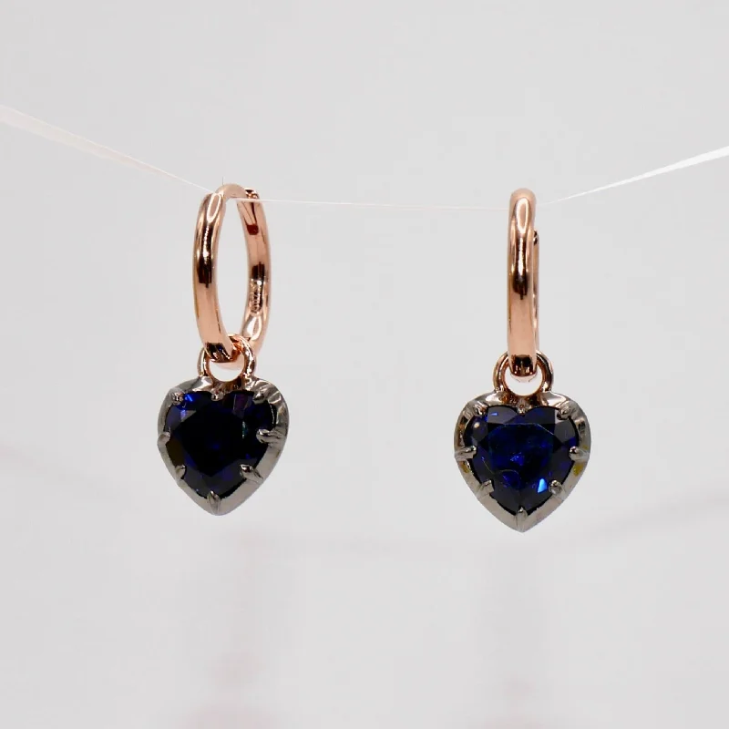 Luxury Diamond Earrings-1.4 ct Heart Sapphire Earrings Antique Inspired