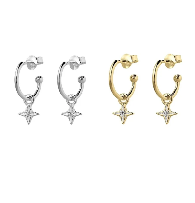 Beautiful Earrings for Evening Parties-Sterling Silver Earrings - Mini Half Hoop with CZ Star