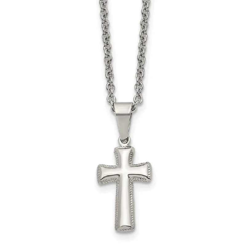 Sapphire Necklace for Special Events-Stainless Steel Small Pillow Cross Necklace, 18 Inch