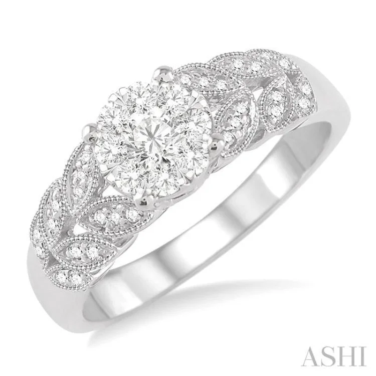 Unique Gold Ring for Fashionistas-1/3 Ctw Lovebright Round Cut Diamond Ring in 10K White Gold