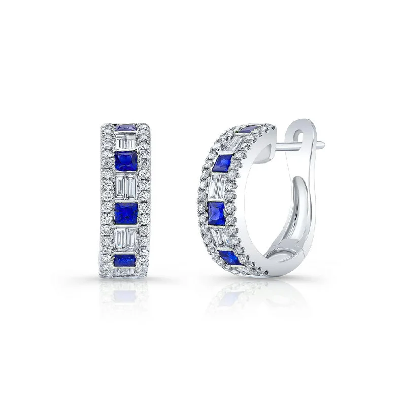 Sparkling Earrings for Bold Fashion-Uneek Precious Collection Round Blue Sapphire Huggie Earrings