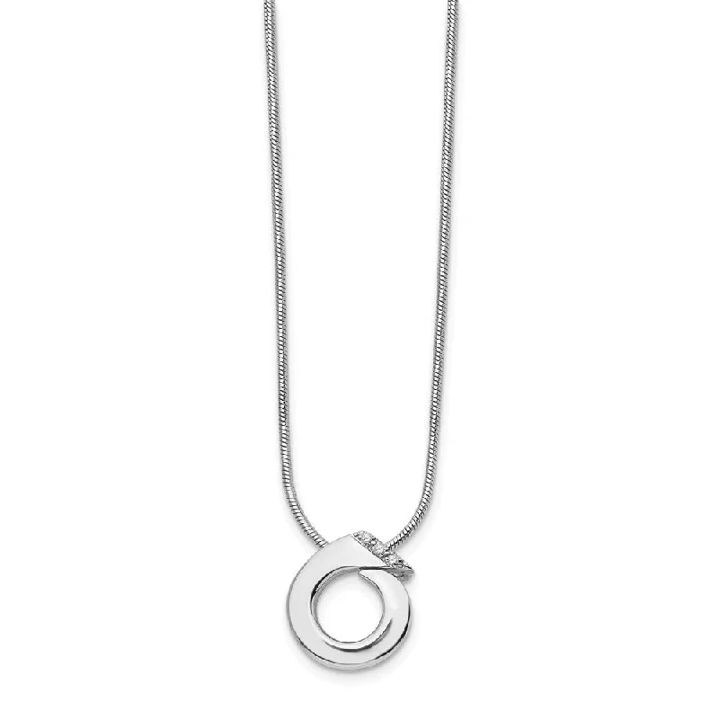 Sterling Silver Necklace with Pendant-Diamond Open Circle Necklace in Rhodium Plated Silver, 18-20 Inch