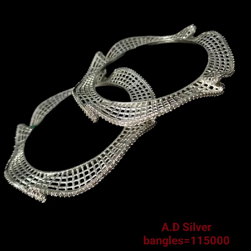 Simple Silver Bangles for Wedding Wear-Padmawati Bangles Silver Plated  Ad Stone Bangles Set