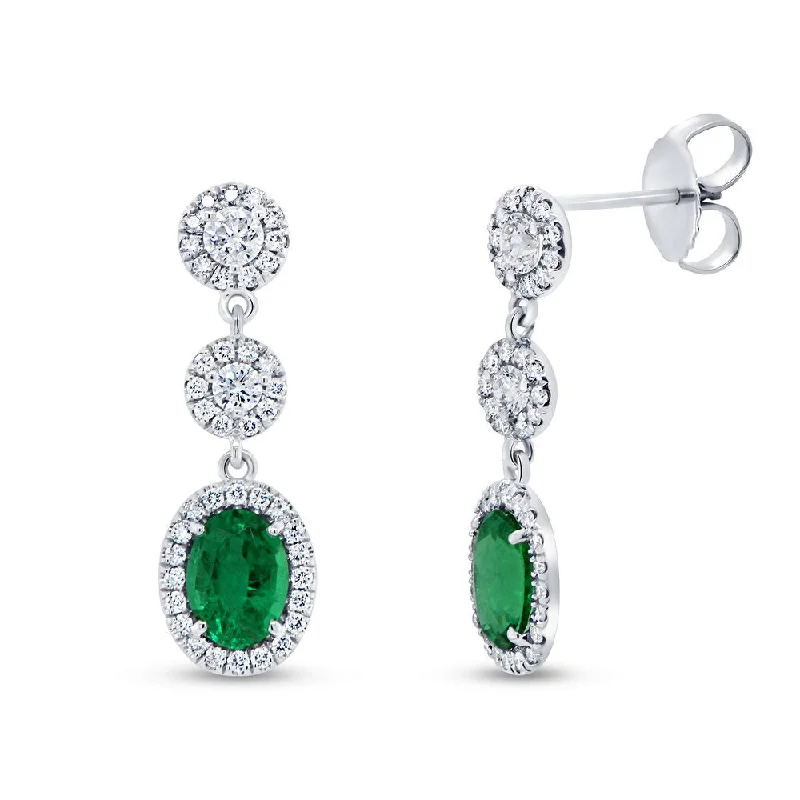 Large Silver Earrings-Uneek Precious Collection Halo Oval Shaped Emerald Dangle Earrings