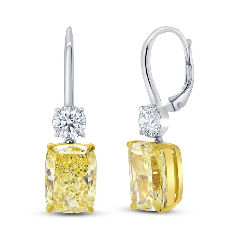 Large Hoop Earrings for Women-Uneek Natureal Collection Cushion Cut Fancy Yellow Diamond Dangle Earrings