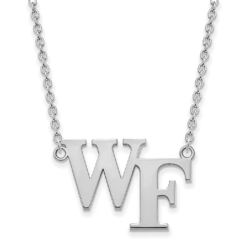 Vintage Style Necklace-14k White Gold Wake Forest U Large 'WF' Pendant Necklace