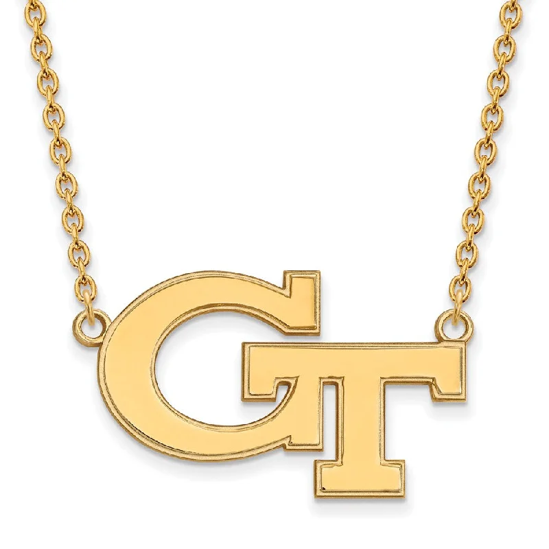 Beautiful Gold Necklace for Special Events-14k Gold Plated Silver Georgia Tech Large 'GT' Pendant Necklace