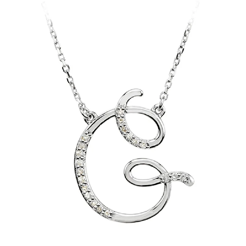 Simple Silver Pendant Necklace-1/10 Ctw Diamond 14k White Gold Medium Script Initial G Necklace, 17in