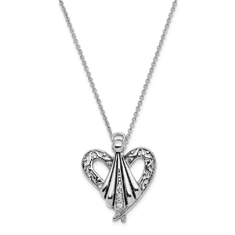 Elegant Wedding Necklace for Brides-Rhodium Plated Sterling Silver & CZ Angel of Friendship Necklace, 18in