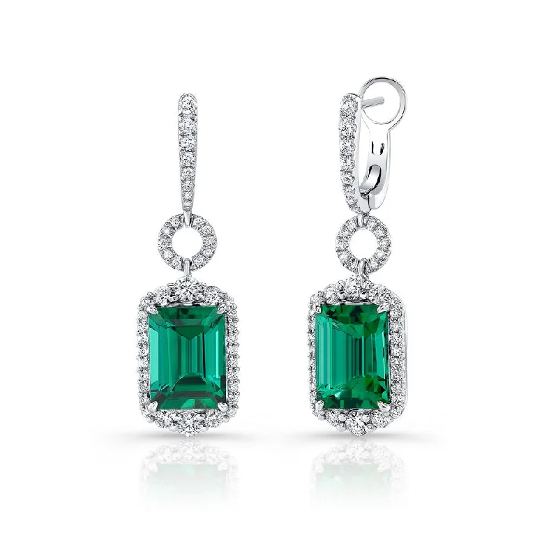 Customizable Gold Earrings-Uneek Precious Collection Halo Radiant Green Tourmaline Drop Earrings