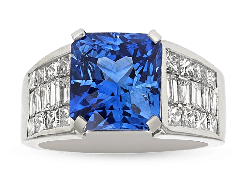 Custom Wedding Band with Initials-Ceylon Sapphire Ring, 9.13 Carats