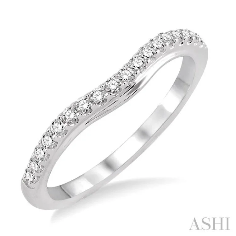 Large Ring with Gemstone for Fashion-1/4 Ctw Round Cut Diamond Wedding Band in 14K White Gold