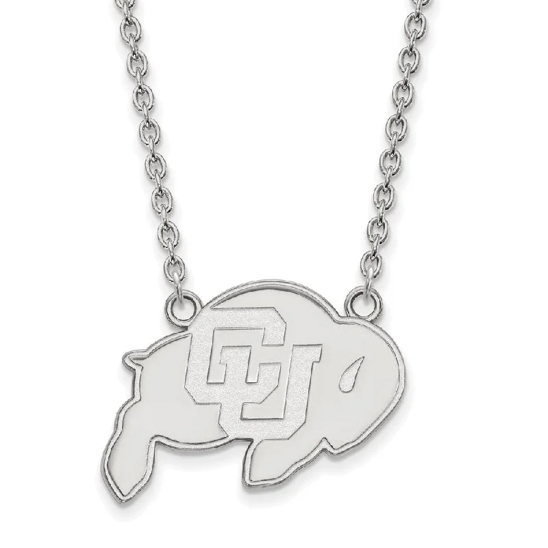 Minimalist Gold Necklace-10k White Gold U of Colorado Large Buffalo Pendant Necklace