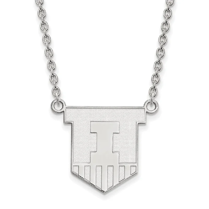 Sapphire Necklace for Special Events-10k White Gold U of Illinois Large Shield Pendant Necklace