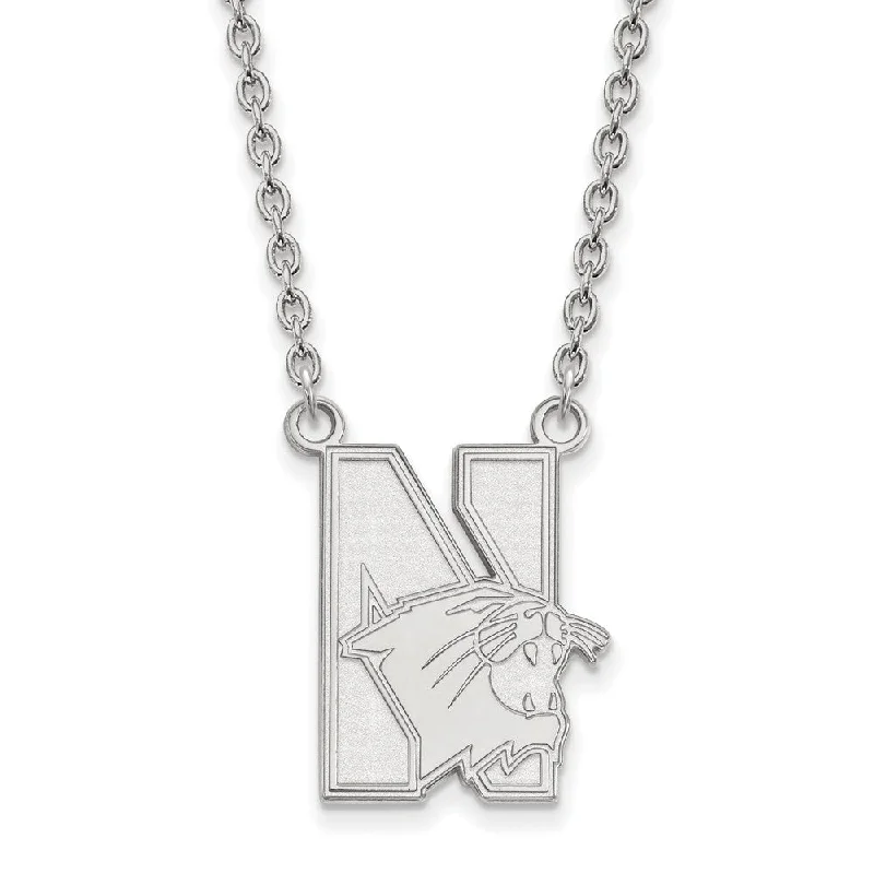 Vintage Style Chain Necklace-10k White Gold Northwestern U Large Pendant Necklace