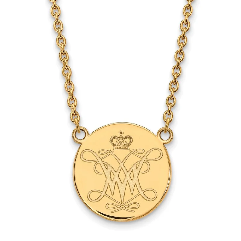 Gold Heart Necklace for Gifts-14k Gold Plated Silver William and Mary Lg Logo Pendant Necklace