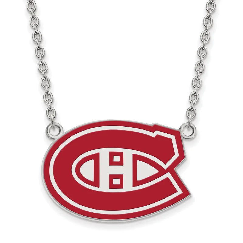 Personalized Gold Necklace for Family-Sterling Silver NHL Canadiens LG Enamel Necklace, 18 Inch