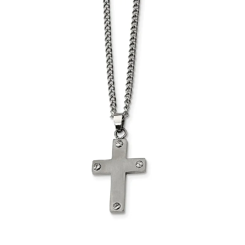 Layered Gold Necklace for Trendy Look-Titanium Brushed Cross Necklace 22 Inch