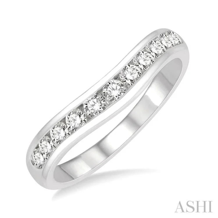 Birthstone Silver Ring for Customization-1/2 Ctw Round Cut Diamond Inlay Wedding Band in 14K White Gold