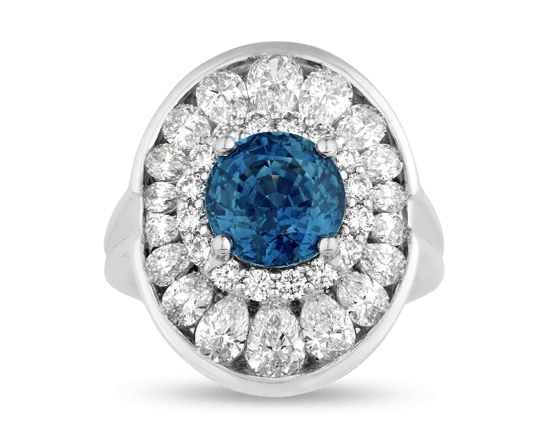 Custom Ring for Proposal-Untreated Teal Sapphire Ring, 4.03 Carats