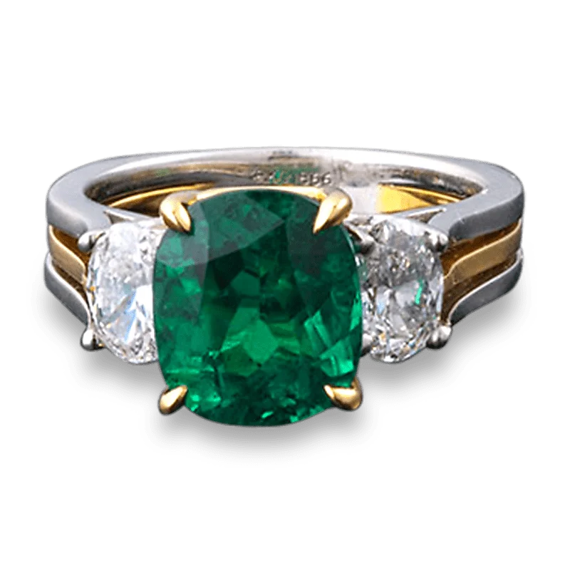 Luxury Sapphire Ring for Anniversary-Cushion-Cut Colombian Emerald Ring, 3.67 Carats