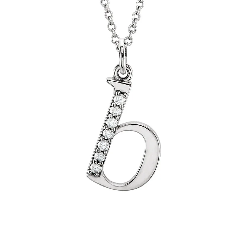 Modern Gold Necklace for Women-The Abbey 14k White Gold Diamond Lower Case Initial 'b' Necklace 16 In