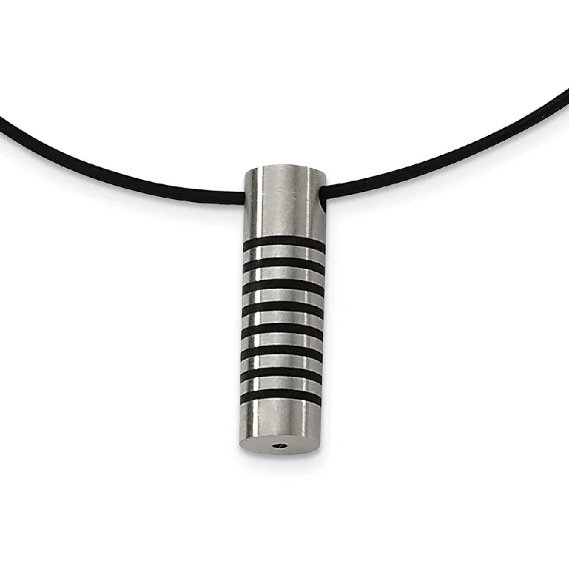 Simple Gold Necklace for Daily Wear-Stainless Steel and Black Rubber Cylinder Necklace