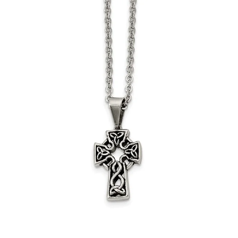 Classic Gold Necklace for Weddings-Stainless Steel Antiqued Celtic Cross Necklace - 18 Inch