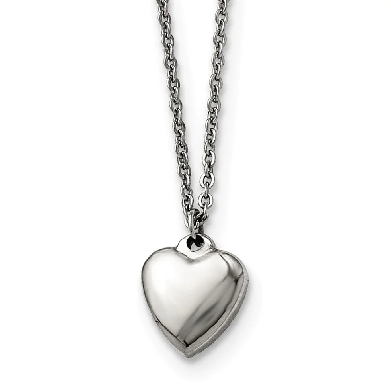 Handmade Necklace for Special Occasions-Polished 11mm Heart Adjustable Necklace in Stainless Steel - 17 Inch