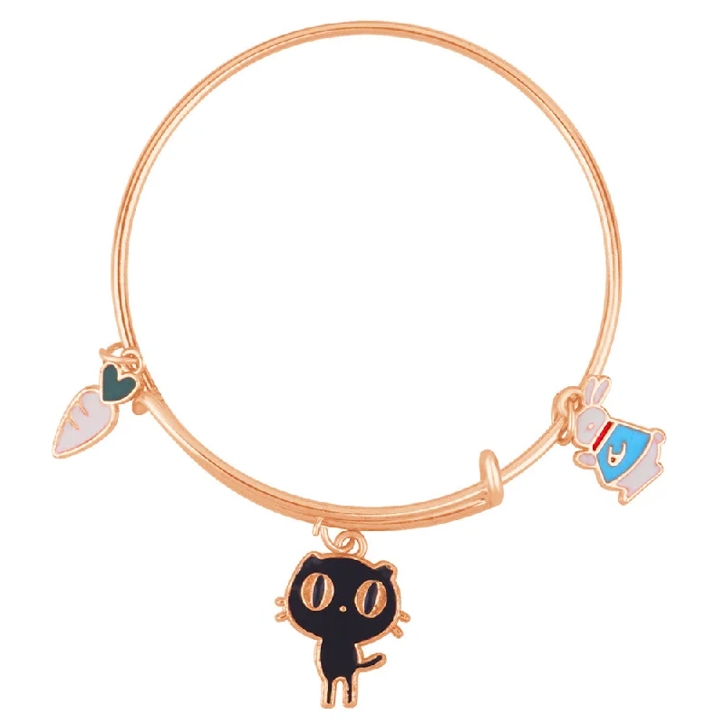 Traditional Indian Bangles for Weddings-Mahi Rose Gold Plated Rabit Radish & Cat Shaped Enamel Work Charms Kids Bracelets for Girls (BRK1101000Z)