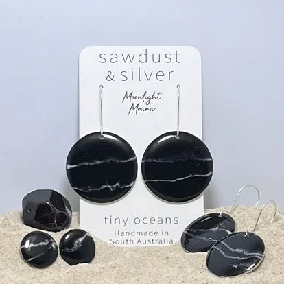 Black Diamond Earrings for Evening Wear-Sawdust & Silver Tiny Oceans Collection - Moonlit Moana Various