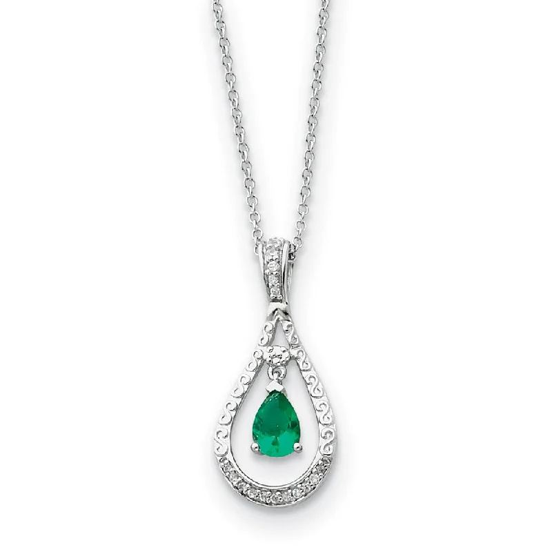 Layered Necklace for Special Occasions-Rhodium Sterling Silver May CZ Birthstone Never Forget Necklace